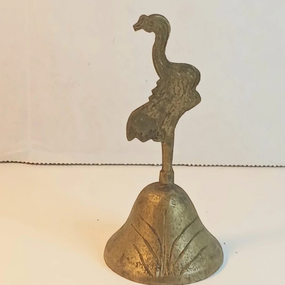 Vintage 80s Brass Hand Crane Bell